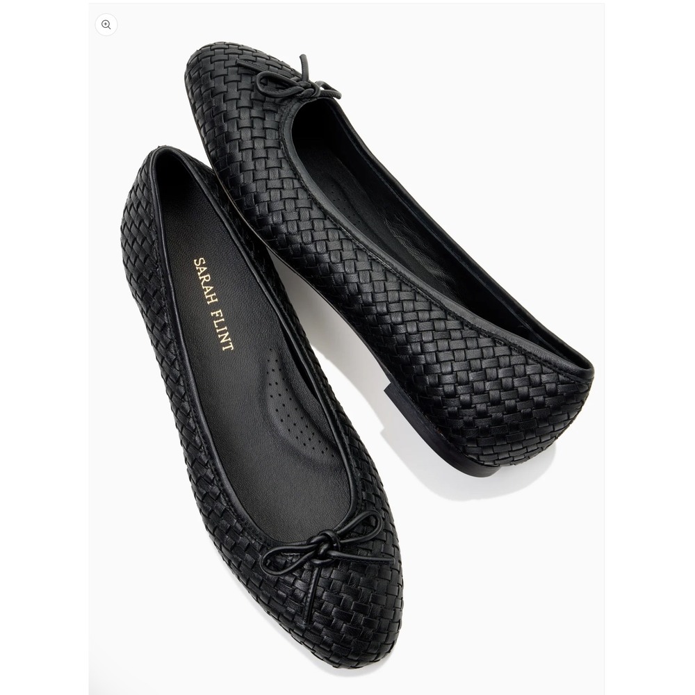 Sarah Flint The Perfect Black Woven Leather Ballet Flats Bow Shoes EU 38.5 Italy